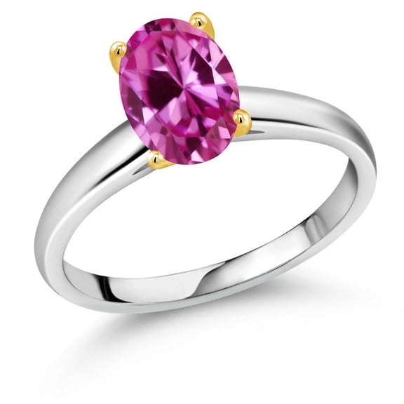 Gem Stone King 1.00 Ct Pink Created Sapphire 10K White and Yellow Gold Ring Ring (Size 7)