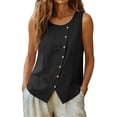 thumbnail image 5 of akafmk Women's Linen Sleeveless Shirts Fashion Button Crew Neck Soft Loose Summer Tank Tops, 5 of 7
