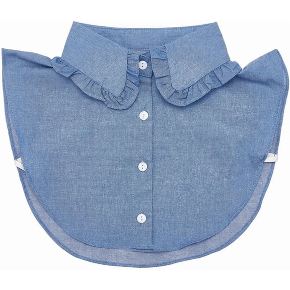 Collar Denim Blue Cotton Ruffle Edge Detachable False Dickey Blouse Top Decorative Mock Collars Half Shirt Button Up Adjustable Strap for Women Clothing Dresses Sweaters Accessories