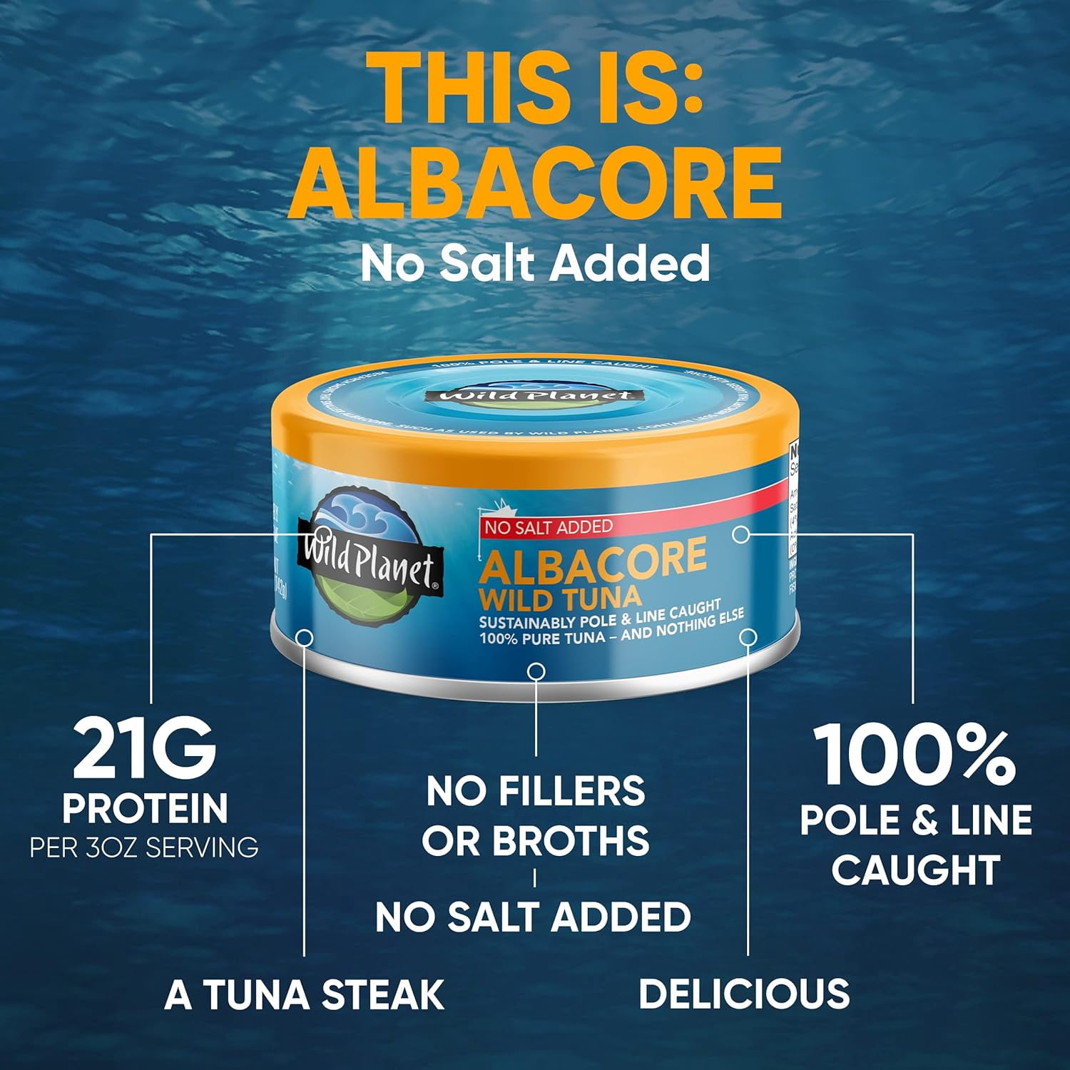 Wild Planet Wild Albacore Tuna, No Salt Added, 5 oz Can (Pack of 12)