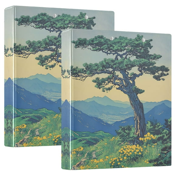 FORMRS 3 Ring Binder 1.5 inch with Pockets Set of 2 Clip Board 200 Sheets Capacity, Retro Mountain