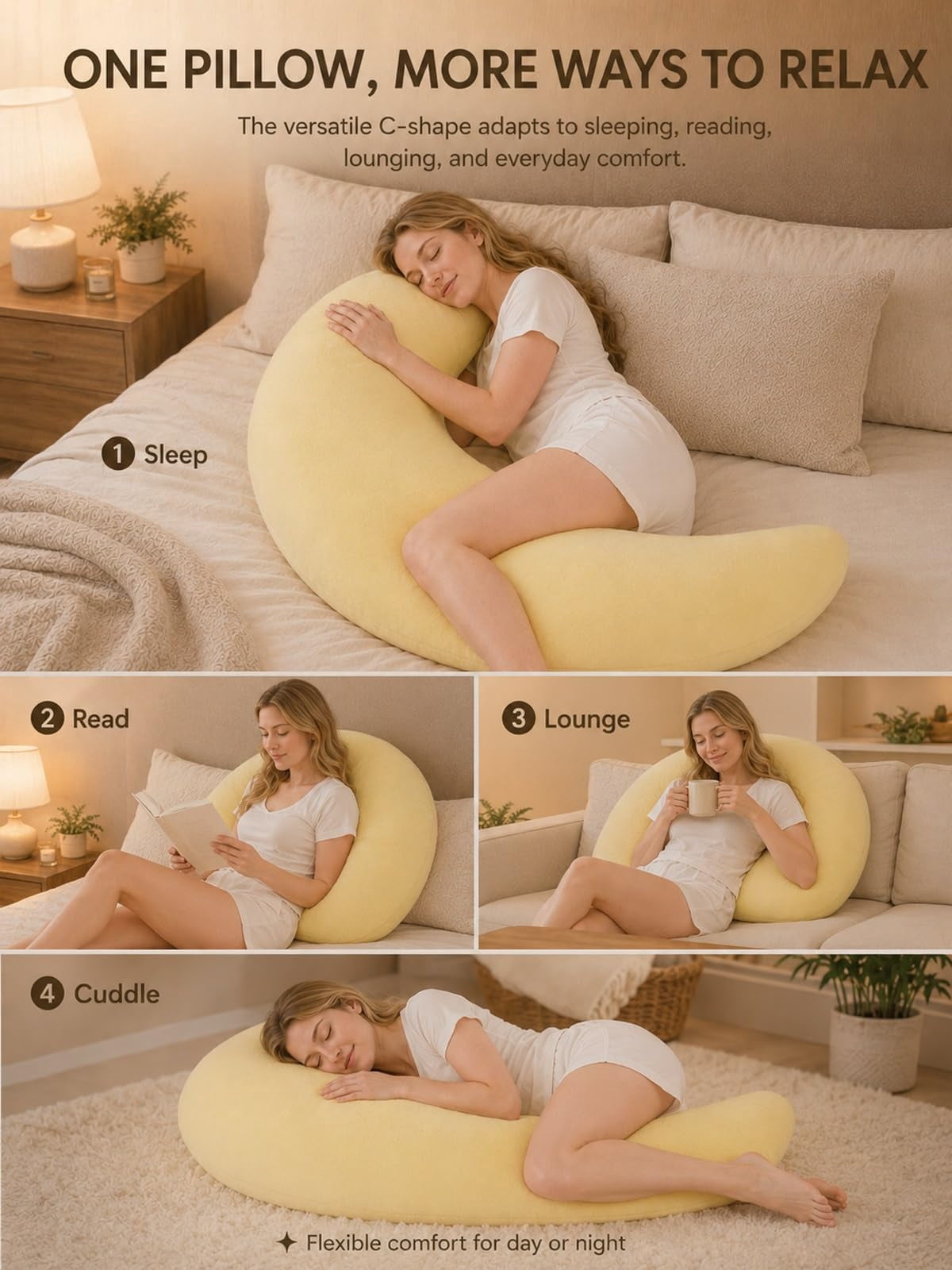 Moon Spoon Body Pillow, Crescent Moon Body Pillow, Oversized Supportive Moon Shaped Pillow