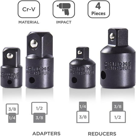 

High-Quality 4-Piece Reducing Adapter Set for Ratchet Socket Extension Conversion Kit with Durable Construction and Precision Engineering for Improved Performance Versatility and Effici