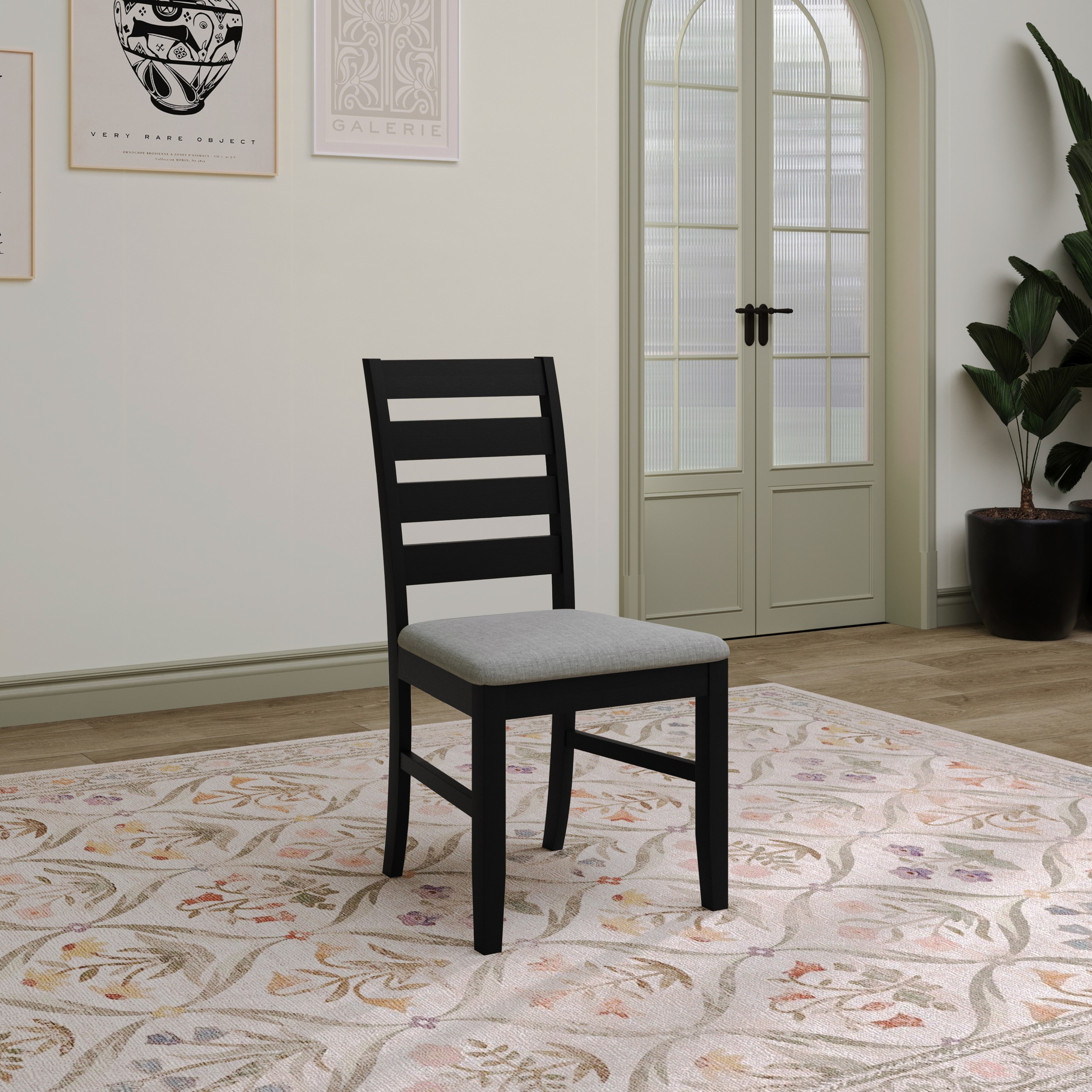 Home Design Ouray Dining Chair (Set of 4), Black - Wood Grain Embossed, Ladder Back with Upholstered Seat