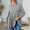 thumbnail image 2 of MIUOWANP Sweatshirt for Women Womens Fashion Casual U-Neck Solid Puff Sleeve Long Sleeve Tops Gray M, 2 of 5
