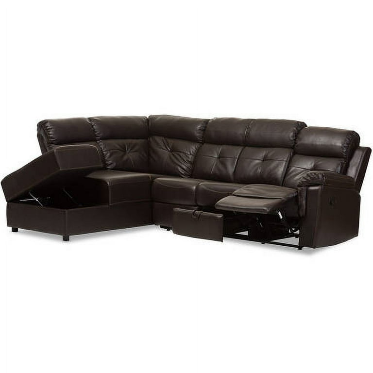 Baxton Studio Roland Modern and Contemporary Dark Brown Faux Leather 2-Piece Sectional with Recliner and Storage Chaise