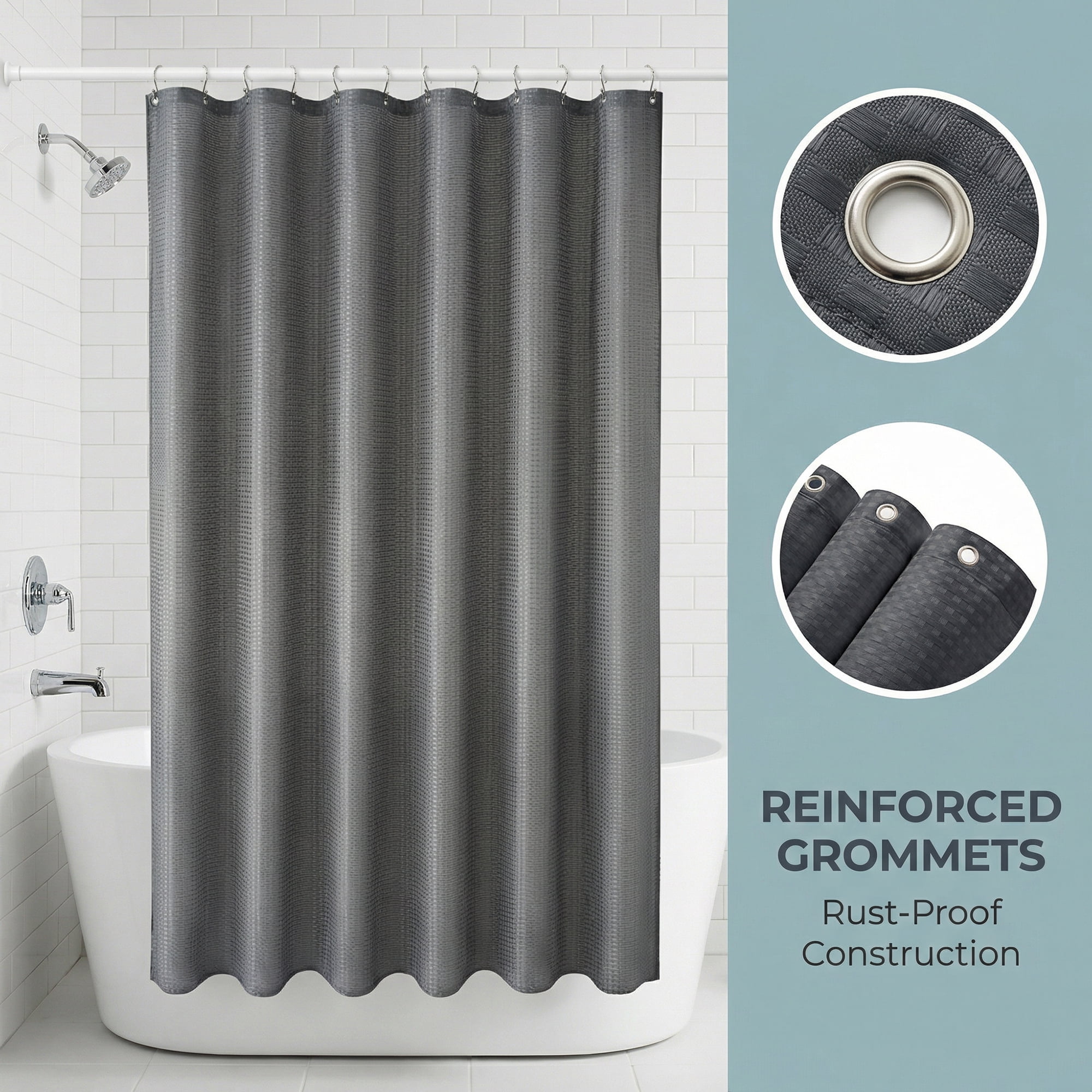 Unique Bargains Waffle Weave Shower Curtain Sets with 12 Hooks Grey 71"W x 71"L