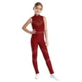 thumbnail image 1 of Jowowha Kids Girls Dance Unitards Rhinestones Mesh Splice Full Body Skating Jumpsuit Sleeveless Burgundy 8, 1 of 7