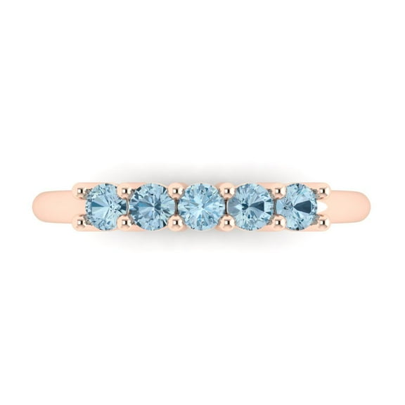 0.35 ctw Wedding Band for Women - 18K Rose Gold Natural Aquamarine Stackable Eternity Ring
