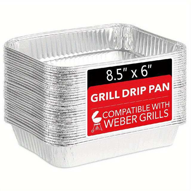 20 Pack 8.5"x 6" Aluminum Foil Grease Tray, Disposable Drip Tray, Oil Cup Liner, Compatible With Weber Q/Pulse/Traveler Grill/Spirit Gas I&II/Genesis Gas/Genesis II 200&300