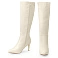 thumbnail image 3 of DARING DIVA Women's Stylish Stiletto Heels Knee High Boots with Pointed Toe Cream 6, 3 of 5