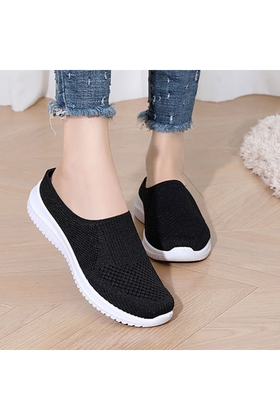 Slip On Shoes for Women,Mesh Mules Backless Sneakers Knit Flats Non Slip Walking Shoes