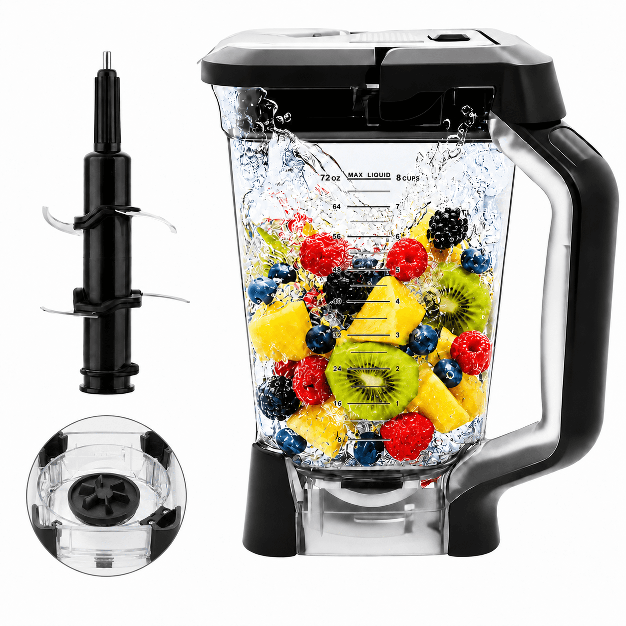72 oz XL Pitcher with Lid and 6-Blade Assembly Compatible with Ninja Blender BL610 BL610BRN BL610C BL710WM BL710WMC CO610B CO650B CT610 CT610C CT611C, Replacement Jar