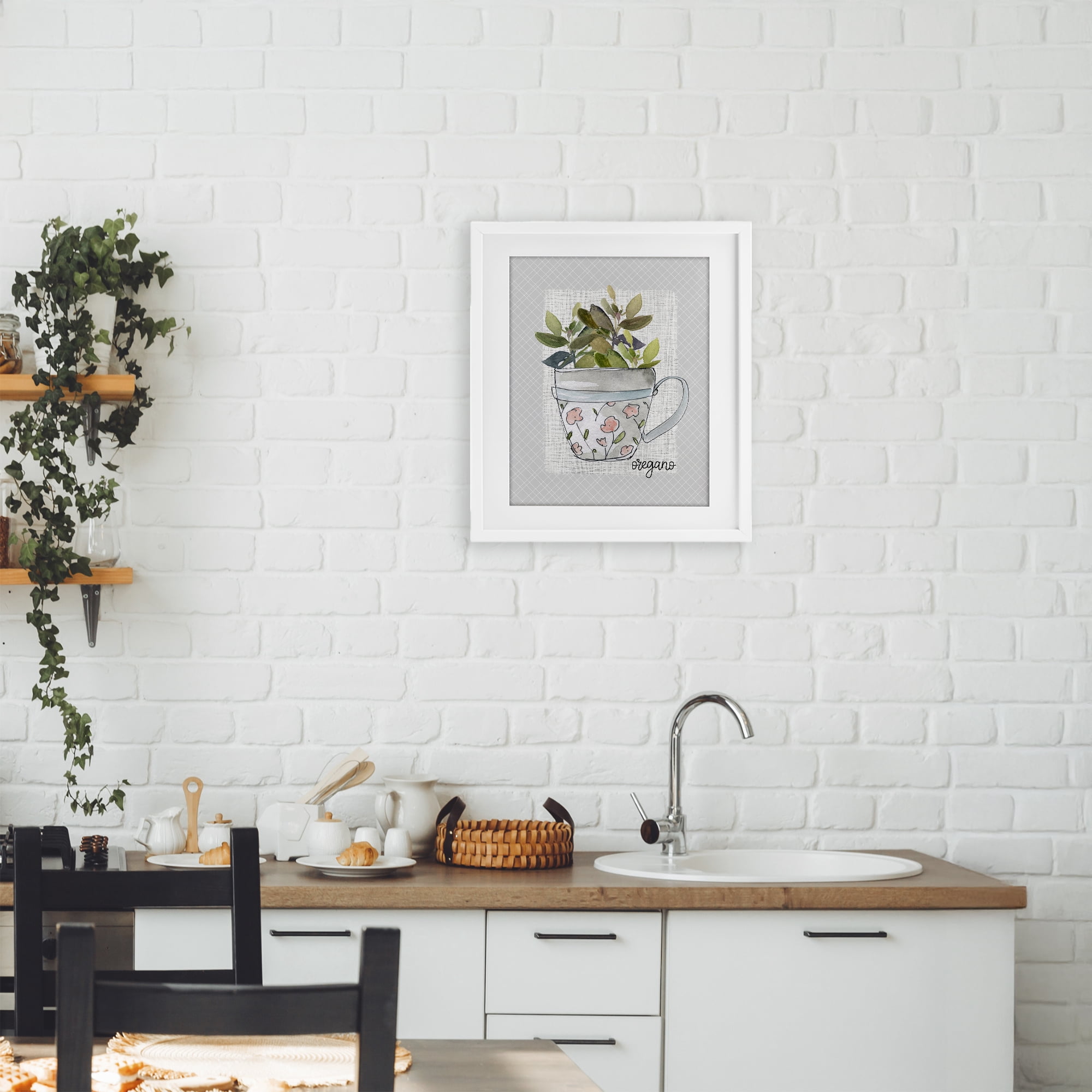 Stupell Industries Oregano Herb Mug White Framed Print Under Glass, design by Livi Finn