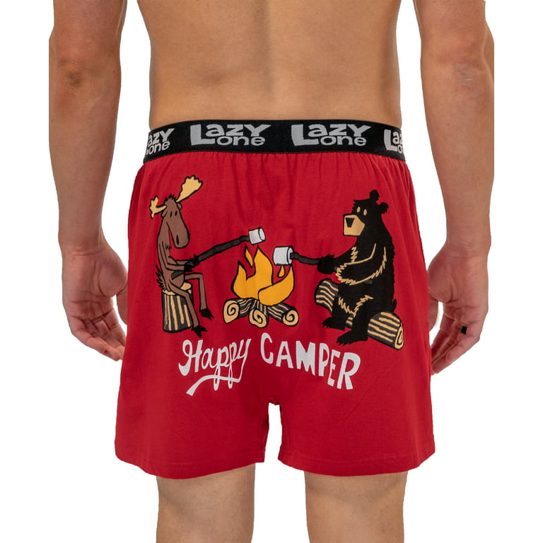 LazyOne Funny Animal Boxers, Happy Camper, Humorous Underwear, Gag Gifts  for Men (Medium)