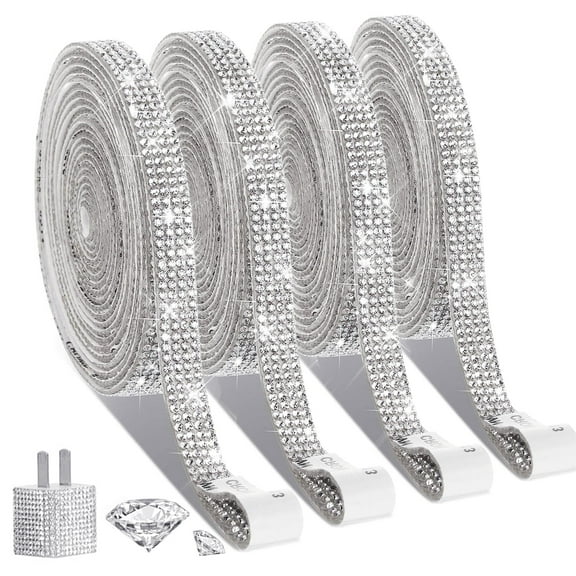 Eanloly 4 Rolls Self Adhesive Crystal Rhinestone Ribbon Art & Craft Tape with 2 mm Sticker(AB)