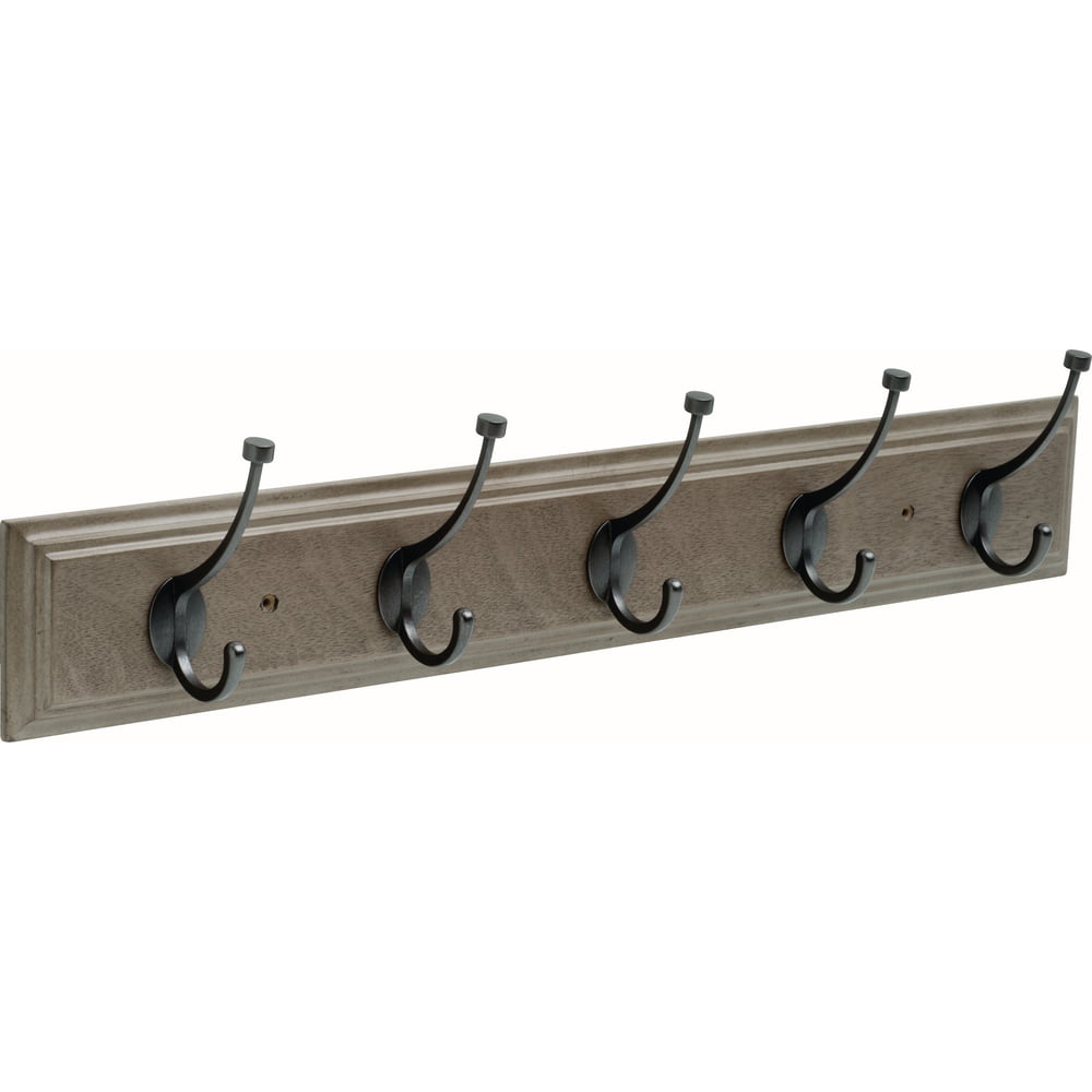 NWT 18" X 5/8" X 2.75" STANLEY Wood Coat Rack Hanger w/ Bronze Hooks