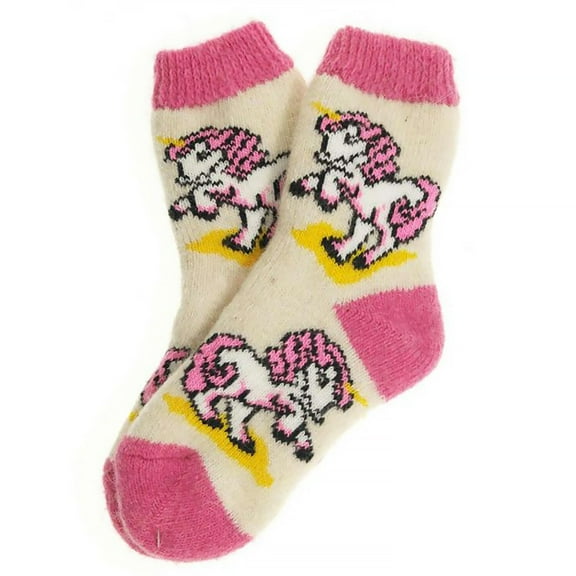 Unicorn Children's Woolen Socks in Size 16-18 (color: pink, white)