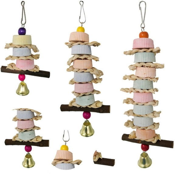 Pet Enjoy Parrot Chewing Toy Bird Beak Grinding Stone with Bell Hanging Block for Cockatiel Conure African Grey Amazon Parrots Parakeet Cockatiel Climbing Playing