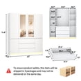 thumbnail image 5 of ChVans 75" Tall 4 Doors Armoire Wardrobe Closet with 3 Drawers and Mirror, Large Wardrobe Closet for Bedroom with LED Lights, Wooden Armoire Storage Cabinet with Hanging Rod, White, 5 of 10
