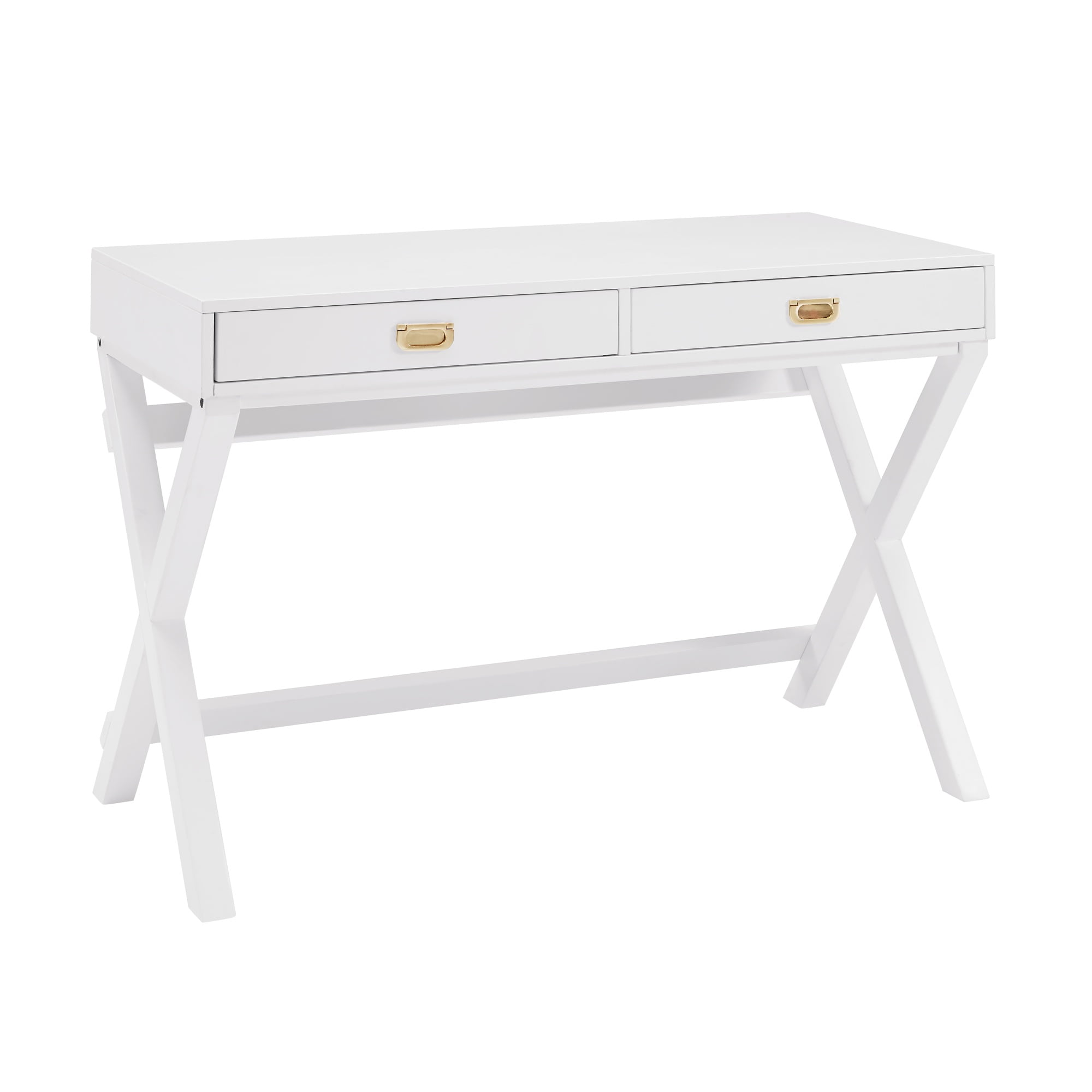 2 Drawer Wooden Writing Desk with Trestle Base, White