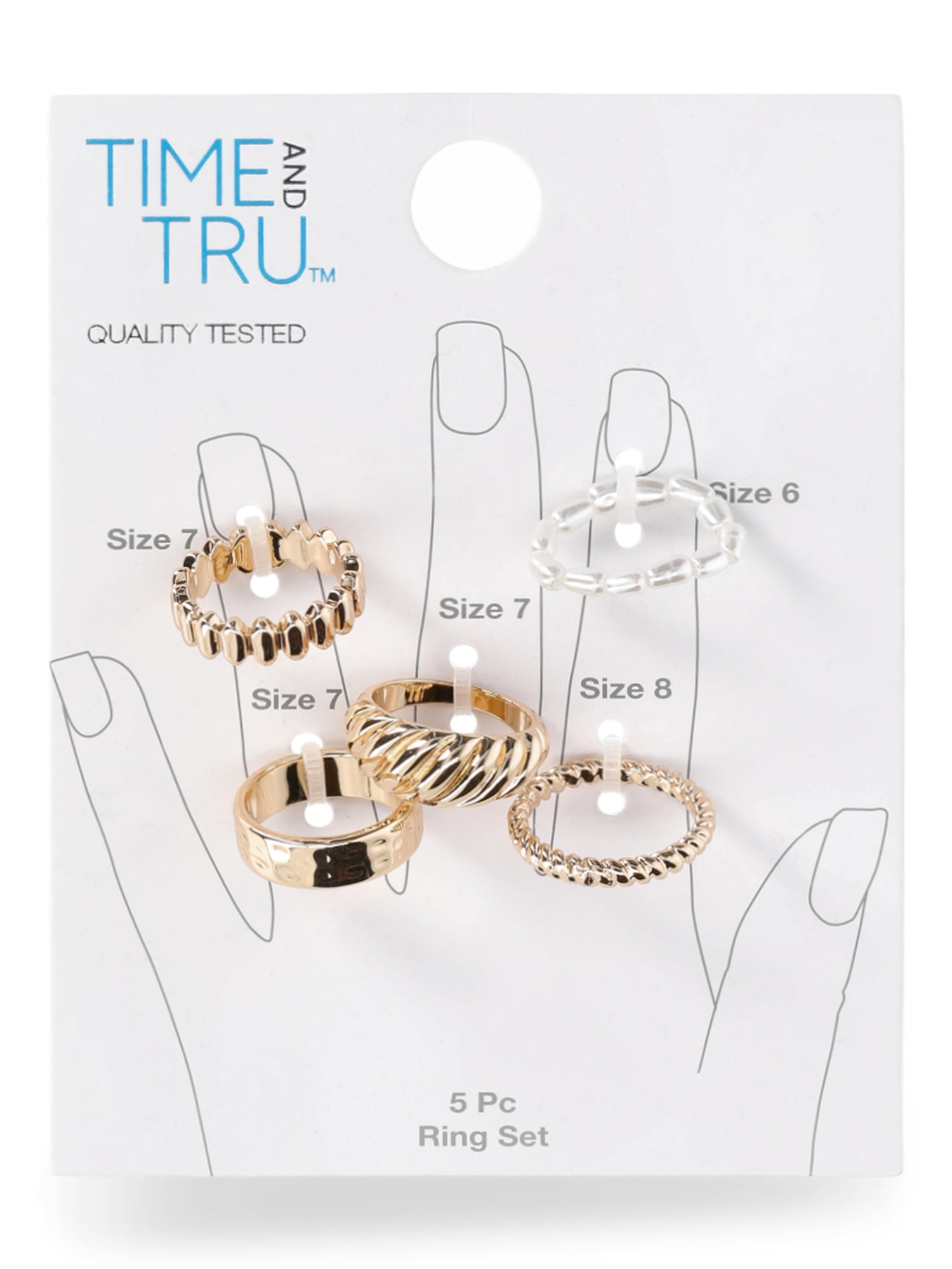 Time and Tru Women's Embellished Gold Tone Metal Ring Set, 5-Piece