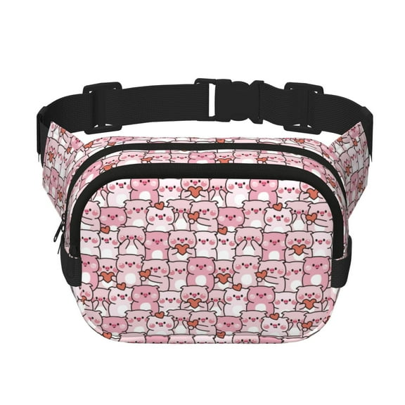 Rateoe Kawaii Pig Print Fanny Pack Belt Bag for Women and Men, Square Double-Layer Waterproof Waist Pack with Adjustable Strap for Hiking, Jogging, Cycling
