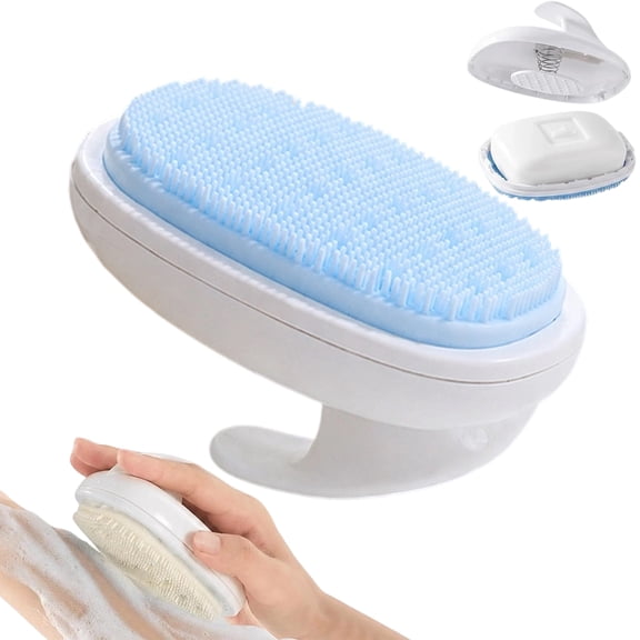 Silicone Body Scrubber with Built-in Soap Reservoir and Detachable Long Handle, Quick-Dry Shower Brush for Back and Body