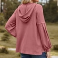 thumbnail image 5 of Lyrcatrment Womens Ribbed Hooded Tops V-Neck Loose Casual Solid Color Long Sleeve Pullover Shirt with Pocket Casual Daily Tunic Top(X-Large,Red), 5 of 7