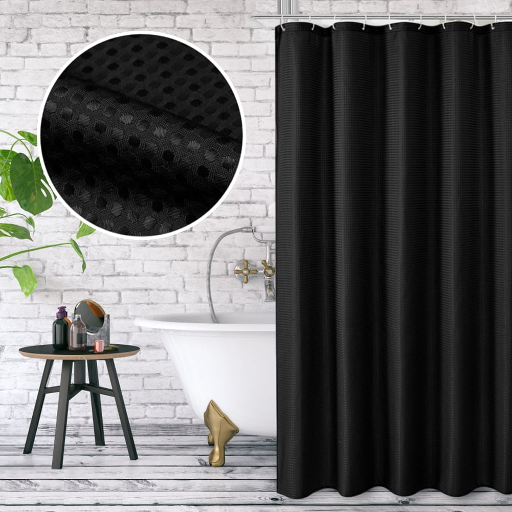 Black Shower Curtain - Waffle Weave Textured Fabric Shower Curtains for ...