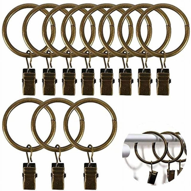40pcs Curtain Rings with Clips 32mm Curtain Rings with Clips Bronze Metal Curtain Rings Curtain Hooks Curtain Clips for Curtain Rod Metal Rod
