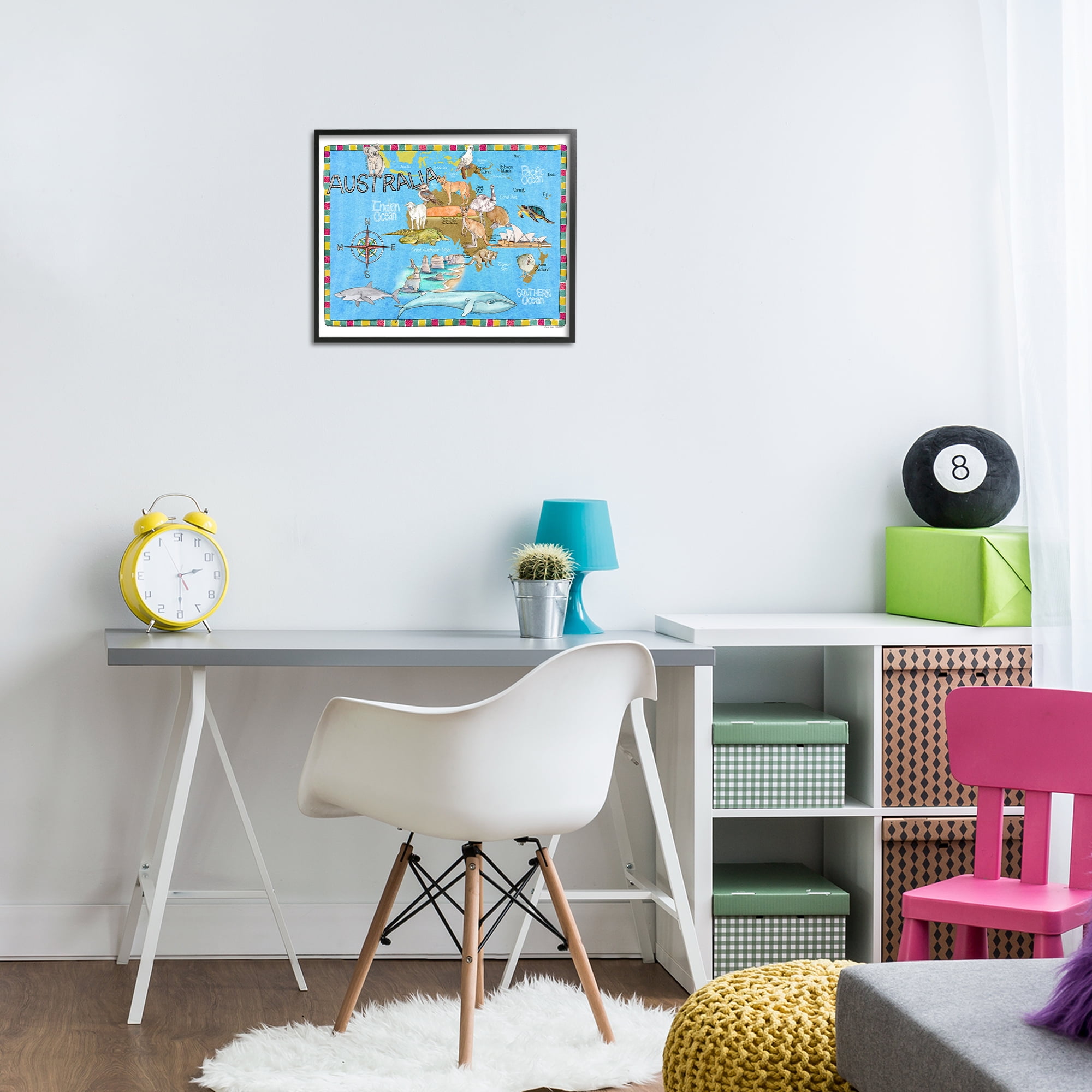 Stupell Industries Australia Animal Map Travel & Places Painting Black Framed Art Print Wall Art, 20 x 16