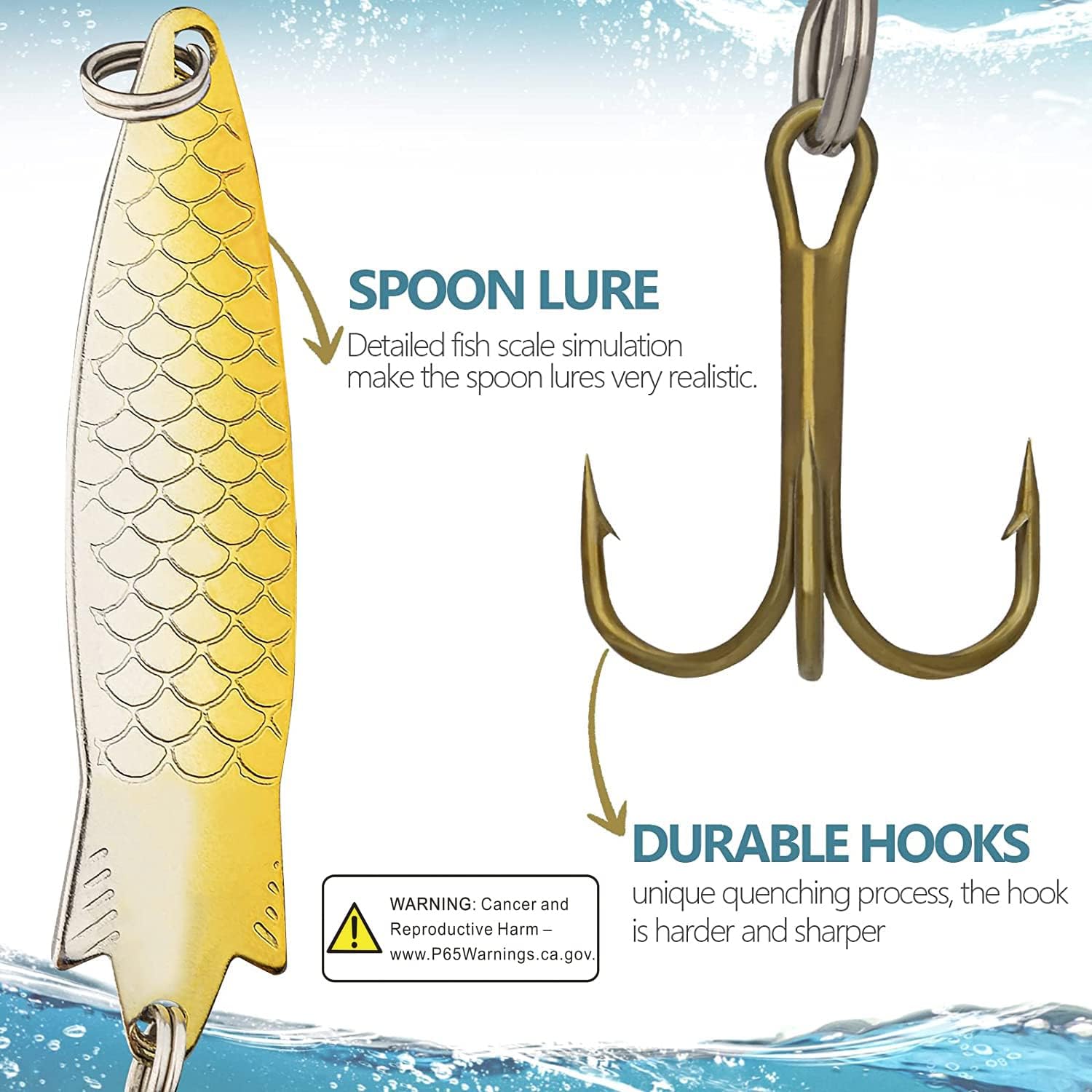 QualyQualy 30Pcs Fishing Lures Baits Tackle, Fishing Spoon Lure Spinnerbait Bass Walleye Trout Salmon Hard Metal Spinner Baits Kit
