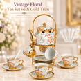 thumbnail image 4 of &nbsp;HDUTNGISN 20Pcs European Porcelain Tea Set,Saucers with Metal Holderfor Women,Flower Tea Set,Light green, 4 of 13