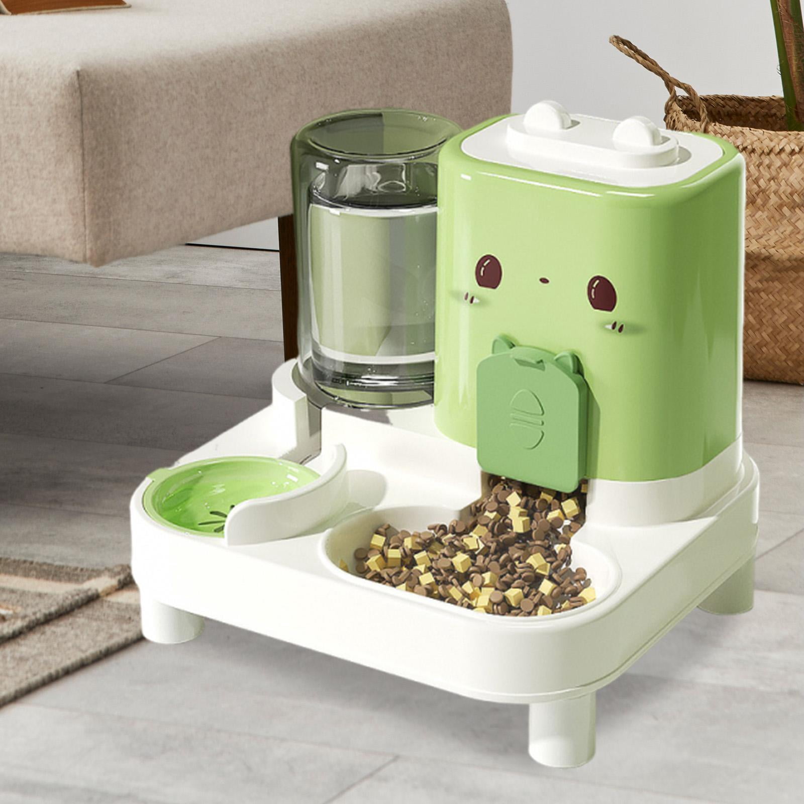Serenable Automatic Cat Feeder and Water Dispenser Automatic Pet Feeder Convenient Compact Household Food feed Pet Food Bowl for Kitten Green