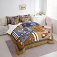thumbnail image 3 of Feelyou Rugby Sports Lover Bedding Comforter Set 7 Pieces for Boy, Soccer Football Full Bedding Set, Brown Retro Patchwork Fitted Sheet Flat Sheet, Super Cozy Room Decor, 3 of 7