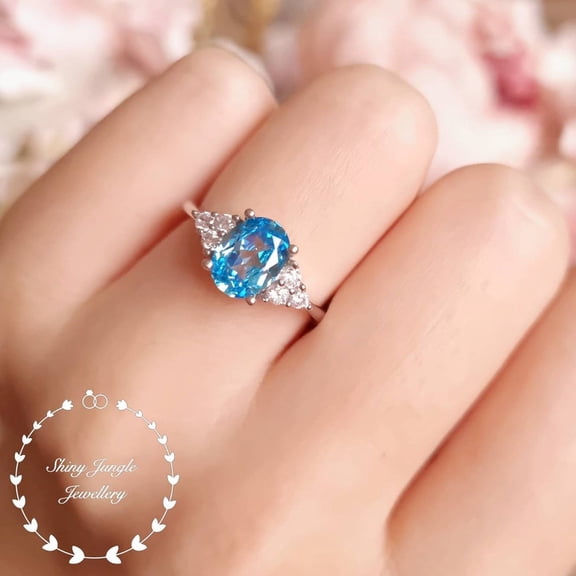 Natural Blue Aquamarine 925 Sterling Silver Ring, Gift for Her, Engagemant Ring, Birthstone Rings for Women, Gift For Her