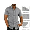 thumbnail image 3 of Caitzr Men's Short Sleeve Shirt Casual Button Down Cotton Linen Loose Beach Wedding Shirt M-3XL, 3 of 8