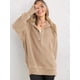 thumbnail image 4 of Sudadera con Capucha de Larga Extragrande para Mujer, Cuello en V, Botones y Abertura Lateral, Estilo Informal. Caqui L, 4 of 9