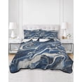 thumbnail image 3 of Retro Navy Blue White Twin XL Size Down Alternative Comforter, Lightweight Comforter Quilt Bedding Set with Pillow Shams Marble Abstract Art All Seasons Bed Comforter Duvet Insert 68"x98", 3 of 7