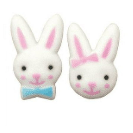 24pk Bunny Boy and Girl 1 1/8" - 1 1/4" Edible Sugar Decoration Toppers for Cakes Cupcakes Cake Pops w. Edible Sparkle Flakes & Decorating Stickers