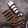 thumbnail image 2 of 8 pieces Silvery Measuring Cups Set and Measuring Spoons Set with Scale, Wooden Handle Stainless Steel Dry & Liquid Measuring Cup for Cooking Baking, 2 of 18