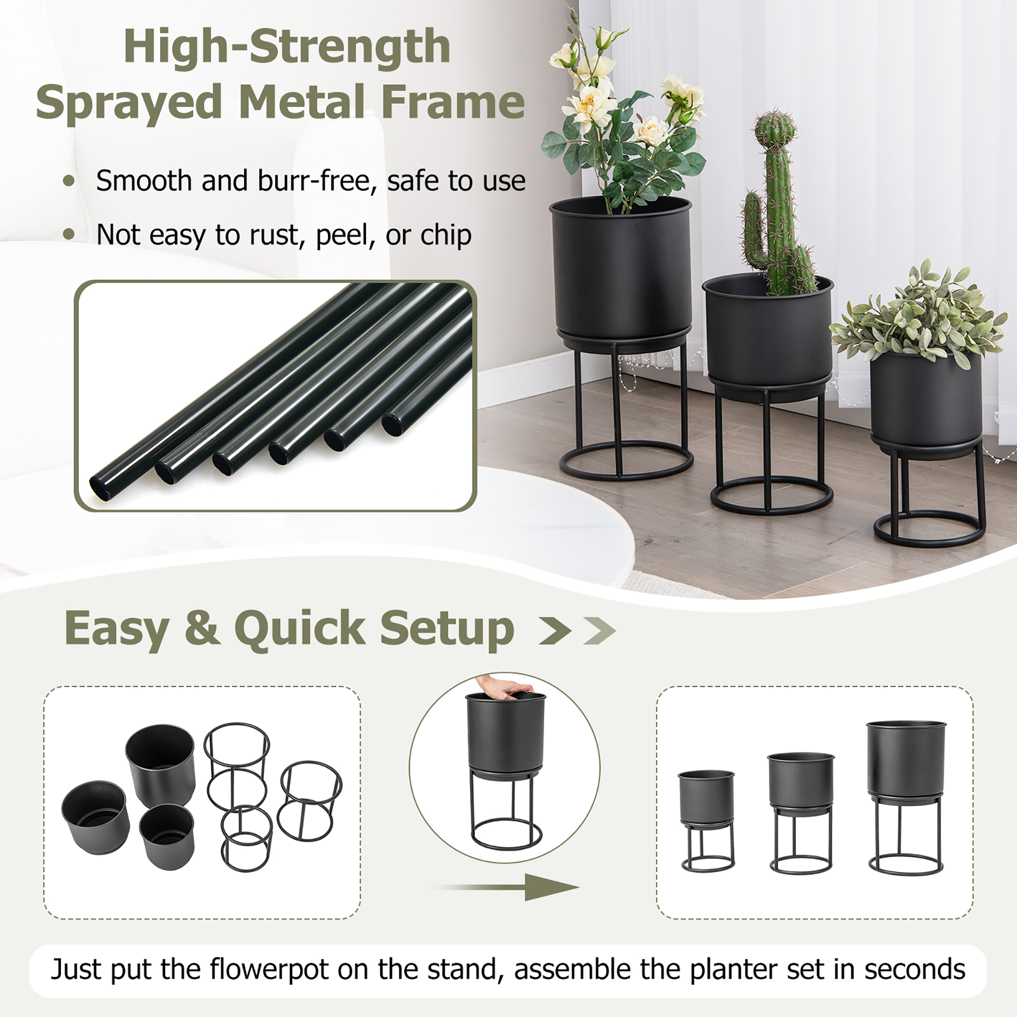 Costway 2 Metal Planter Pot Stand Modern Decorative Flowerpots Set With  Drainage Holes : Target