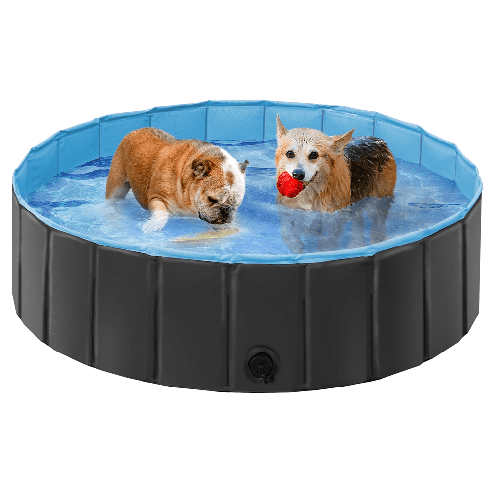 GoPetee Foldable Dog Swimming Bath Pool Puppy Cats Paddling Pool Outdoor/Indoor Bathing Tub for Pet Children Kid S - 80 * 20CM, Sky Blue + Pure Dream Blue