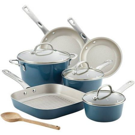 Enamel Coated Cookware - Ayesha Curry Porcelain Enamel Nonstick 10 Piece Cookware Set