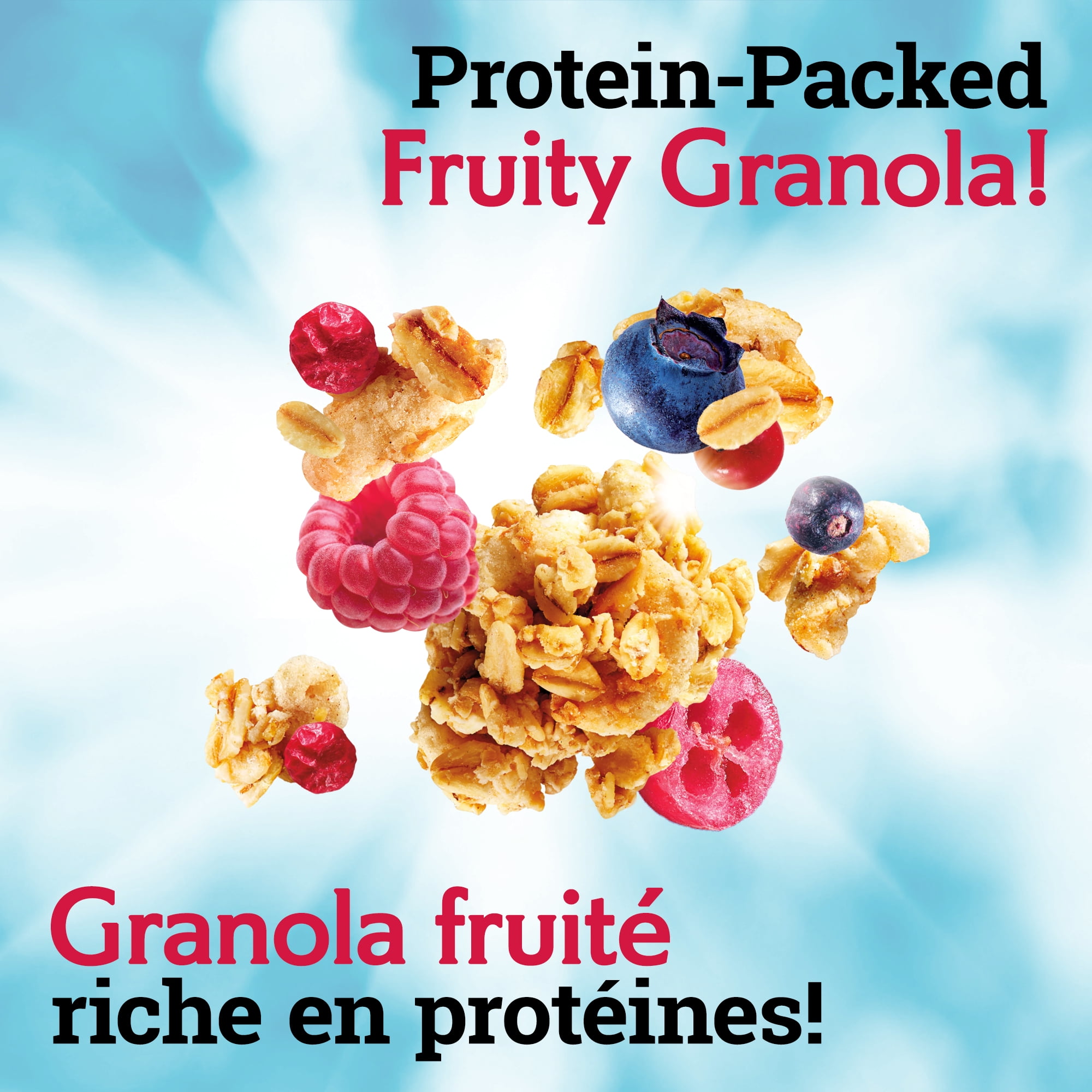 Jordans - Mixed Berry Protein Granola Clusters, Plant-Based, High Protein, Source of Fibre, Non GMO, Made with Whole Grains, Wholesome protein granola clusters with tangy raspberries, sliced cranberries, and blueberries