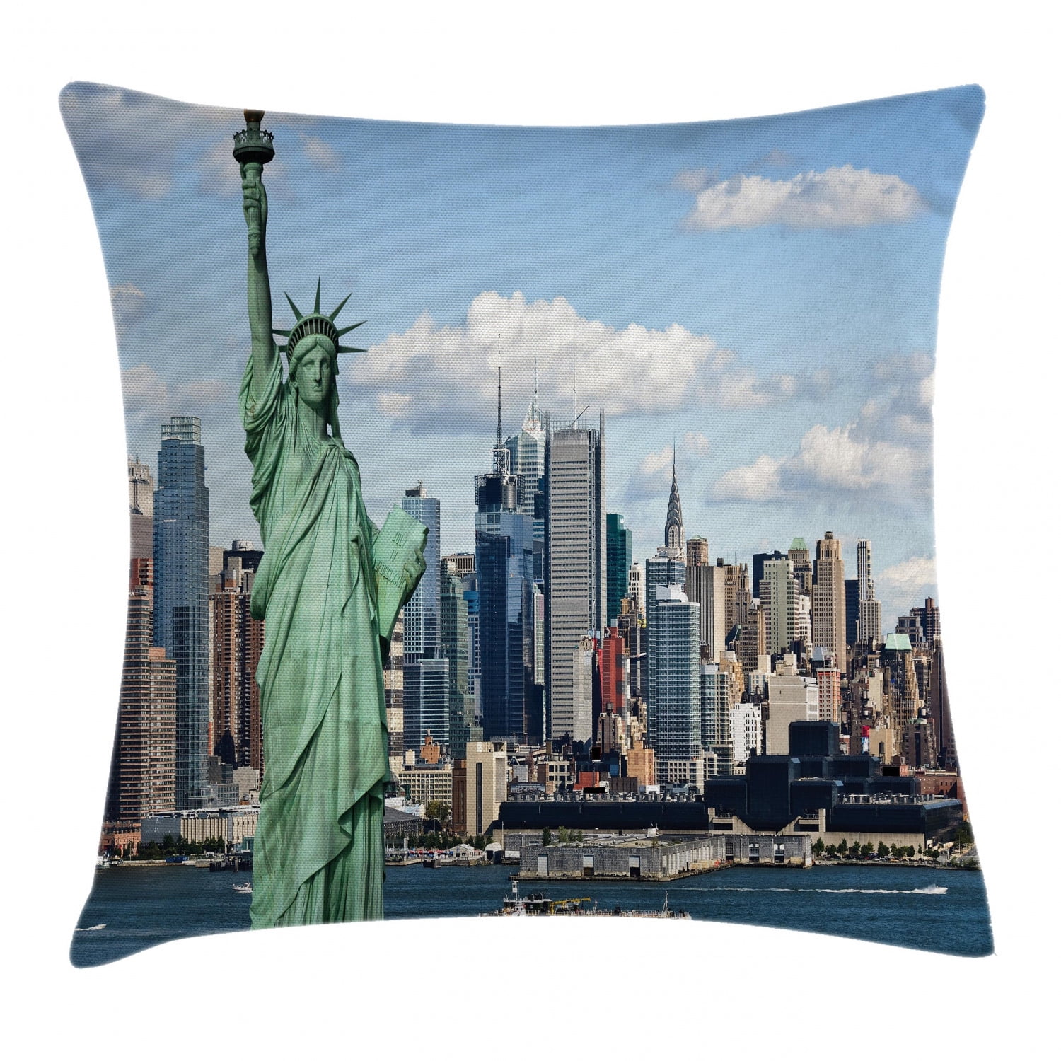 New York Throw Pillow Cushion Cover, Statue of Liberty in NYC Harbor