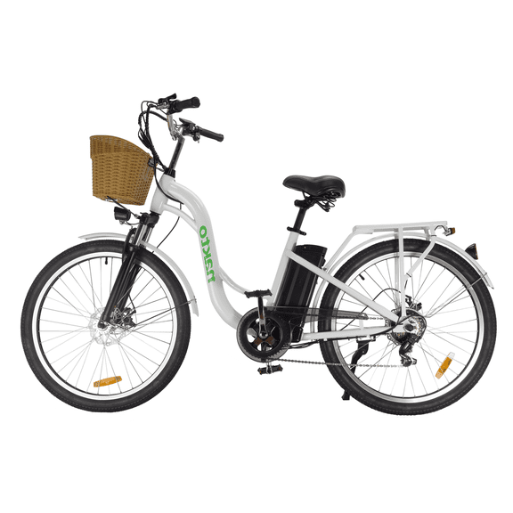 NAKTO Electric Dirt Bike for Female, Peak 500W Electric Bicycle with Basket, 24MPH Commuter Ebike, Speed Gear, Front Fork Suspension, UL2849 Certified