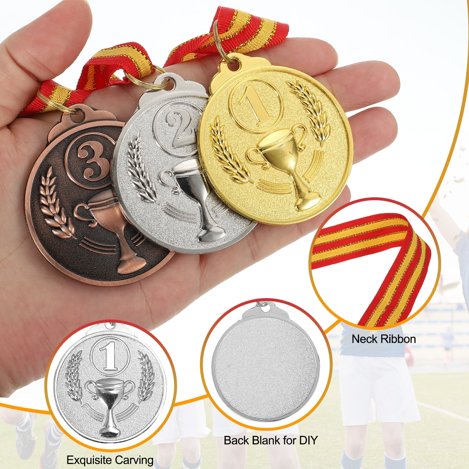 Uxcell 2 Inch Silver Prizes Award Medals Metal Winner Medals 2ed Place with Neck Ribbon for Sports Competitions Party Favors 48 Pieces