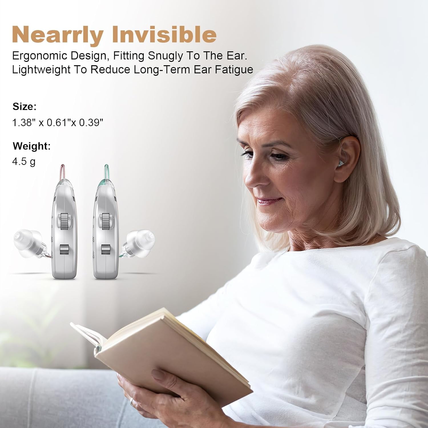 SUWU Hearing Aid for the Elderly-Easy to Operate-One Touch Adjustment-Built-in Noise Reduction-Rechargeable Hearing Aids (Silver)